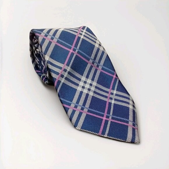 J. Hilburn Silk Tie Blue Pink White Men Necktie Italy Repp 58 X 3.5 - Picture 1 of 9